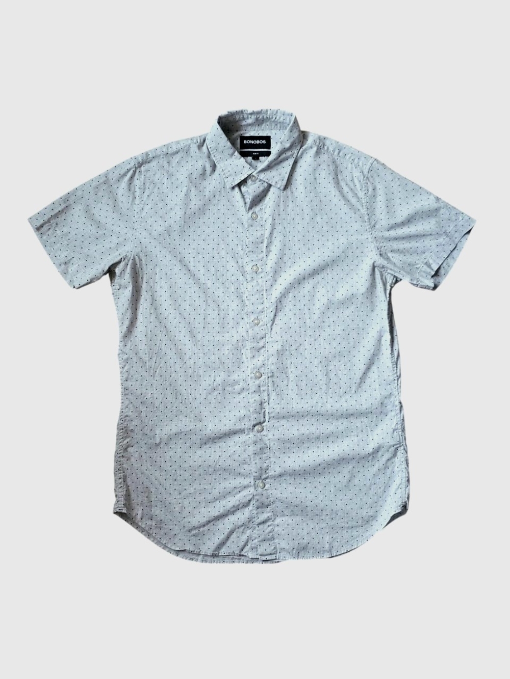 Bonobos Riviera Slim Fit Micro Dot Short Sleeve Shirt Grey Blue Mens M Long
